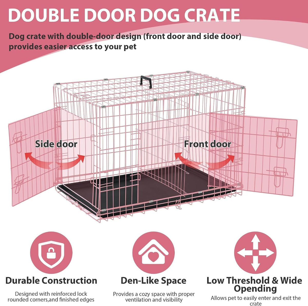 36 Inch Foldable Metal Dog Crate with Double Doors C2765