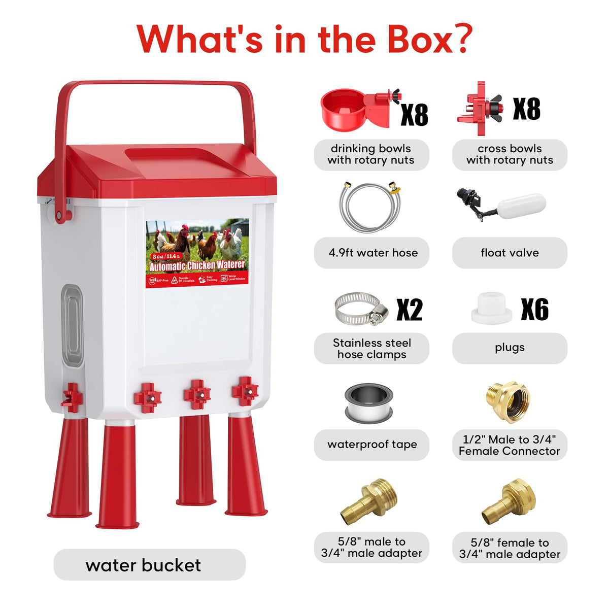 Automatic Chicken Waterer with Float Valve, 3 Gallons B517