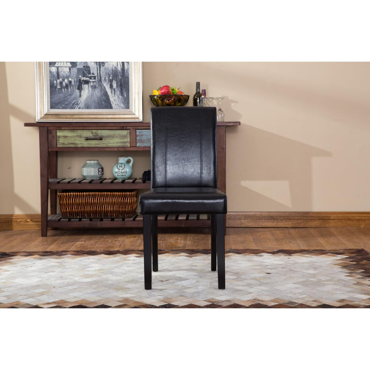 Black Faux Leather Parson Chair Set of 2 D26364