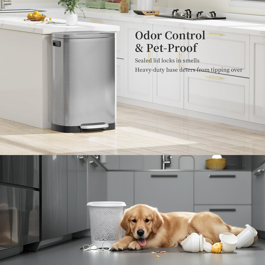 13 Gallon Fingerprint Proof Stainless Steel Trash Can with Lid N903506