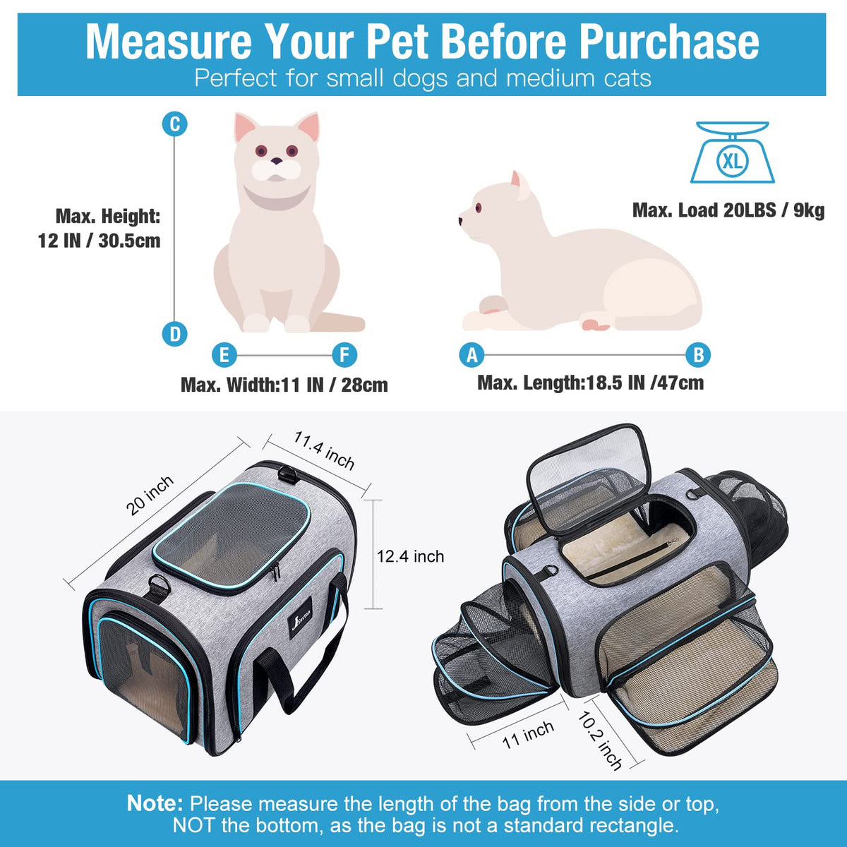 Airline Approved Expandable Soft Sided Pet Carrier with Fleece Pad Y84495