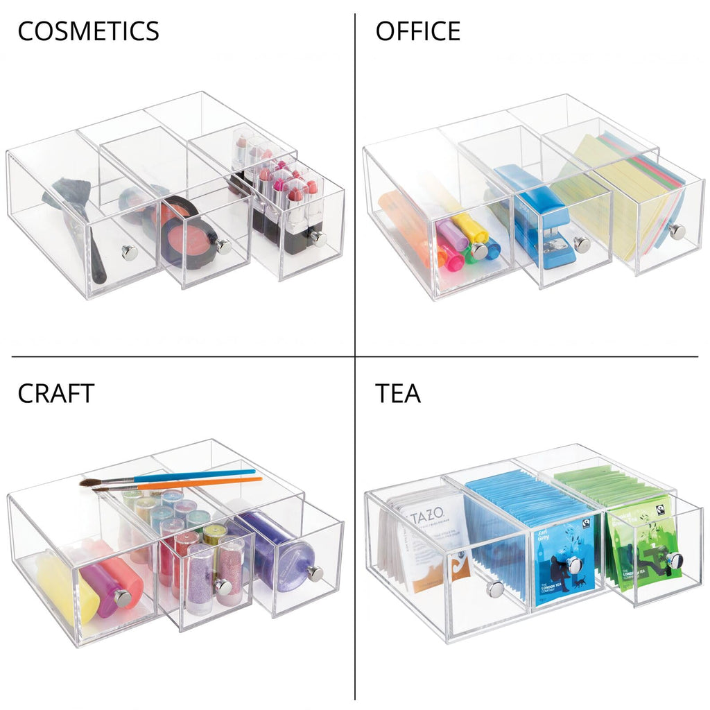 Clear 3 Drawer Plastic Stackable Desktop Organizer, 2 Pack K96255