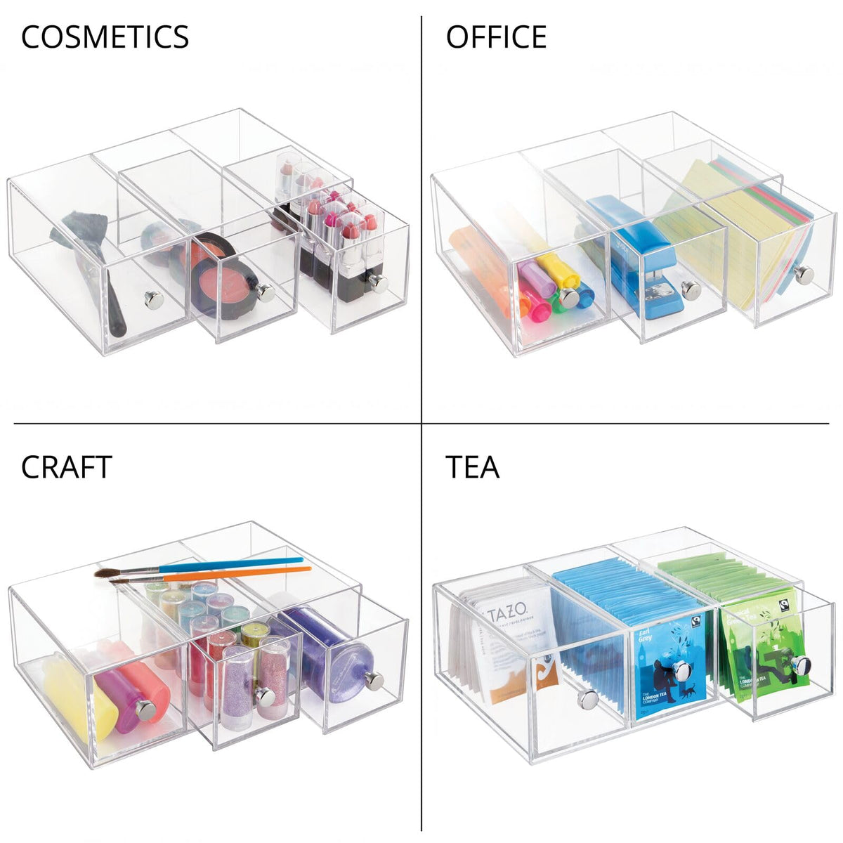 Clear 3 Drawer Plastic Stackable Desktop Organizer, 2 Pack K96255