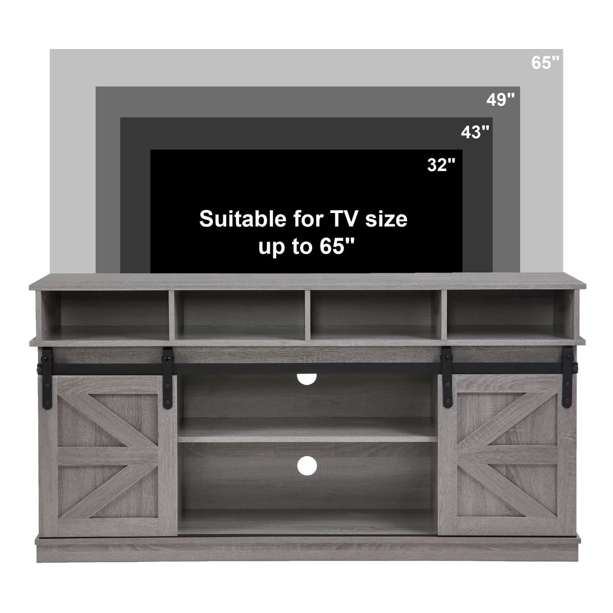 65" Grey TV Stand with Sliding Doors J25234