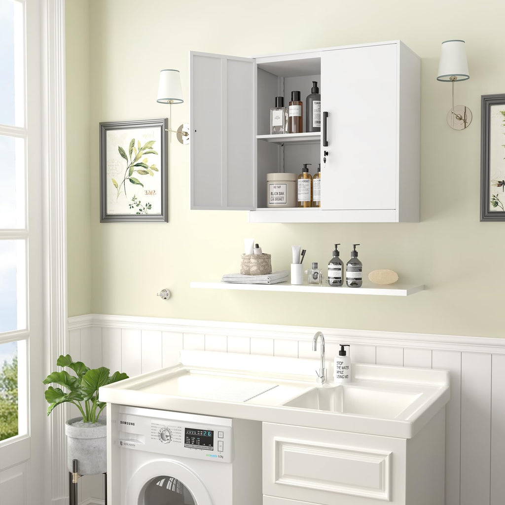 White Metal Wall Cabinet with Adjustable Shelf A13759