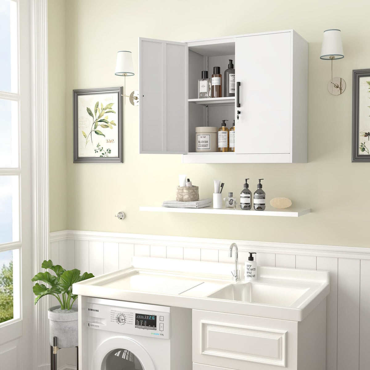 White Metal Wall Cabinet with Adjustable Shelf A13759