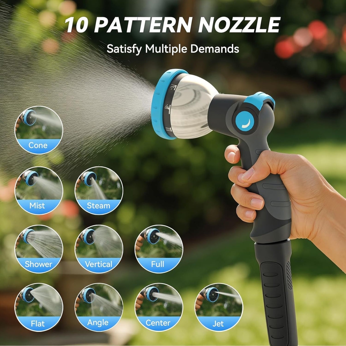 Retractable Garden Hose Reel, 5/8 in x 100 ft Wall Mount Heavy Duty with 10-Pattern Nozzle, Dark Grey V758