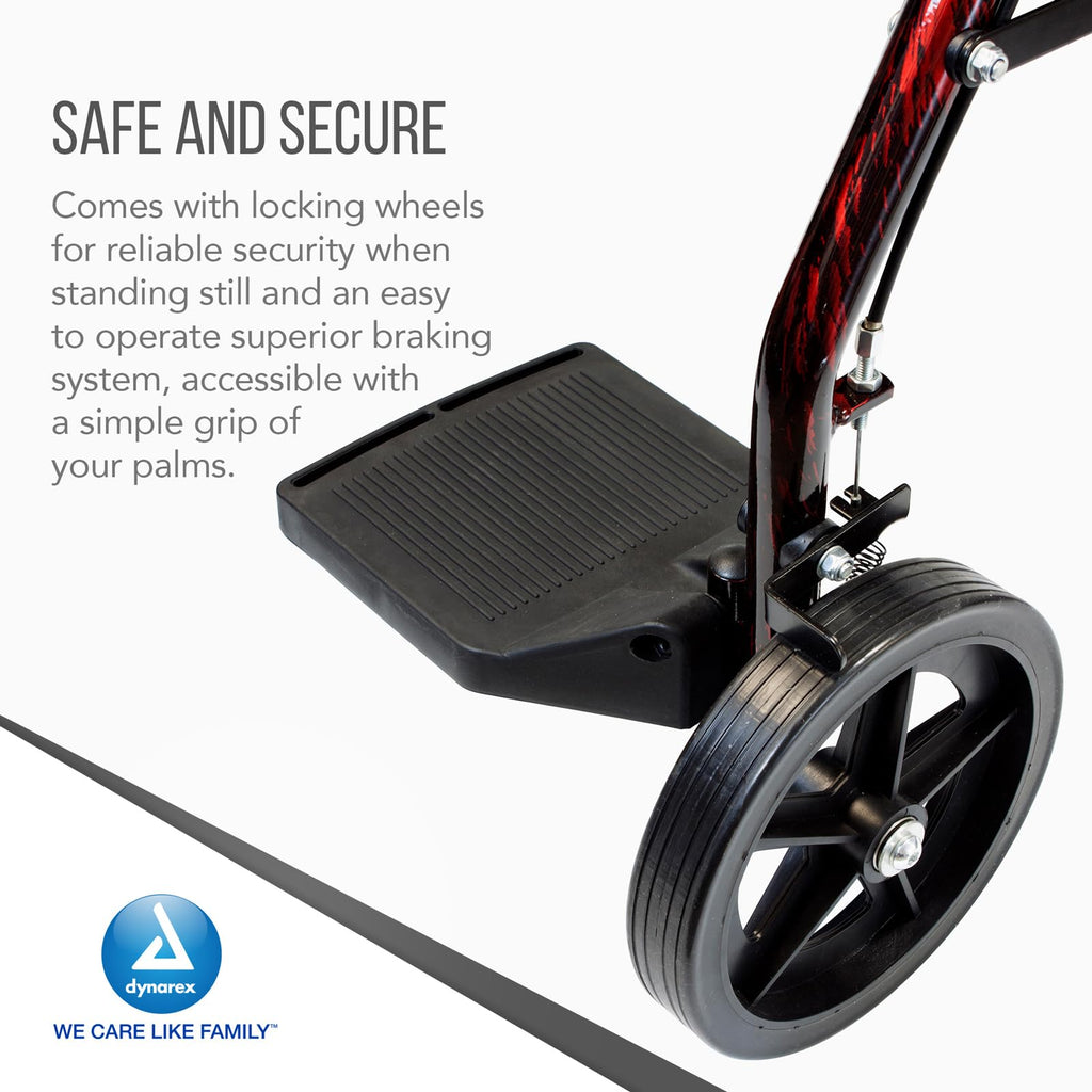 4 Wheel Rollator and Transport Wheelchair with Fold-Down Footrests, Red Frame Y77074