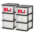 3 Drawer Slim Narrow Storage Organizer, 2-Pack, Black/Clear S837875