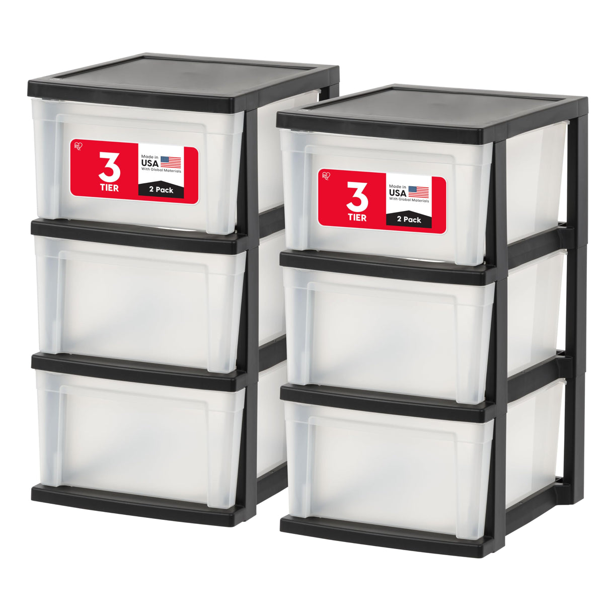 3 Drawer Slim Narrow Storage Organizer, 2-Pack, Black/Clear S837875