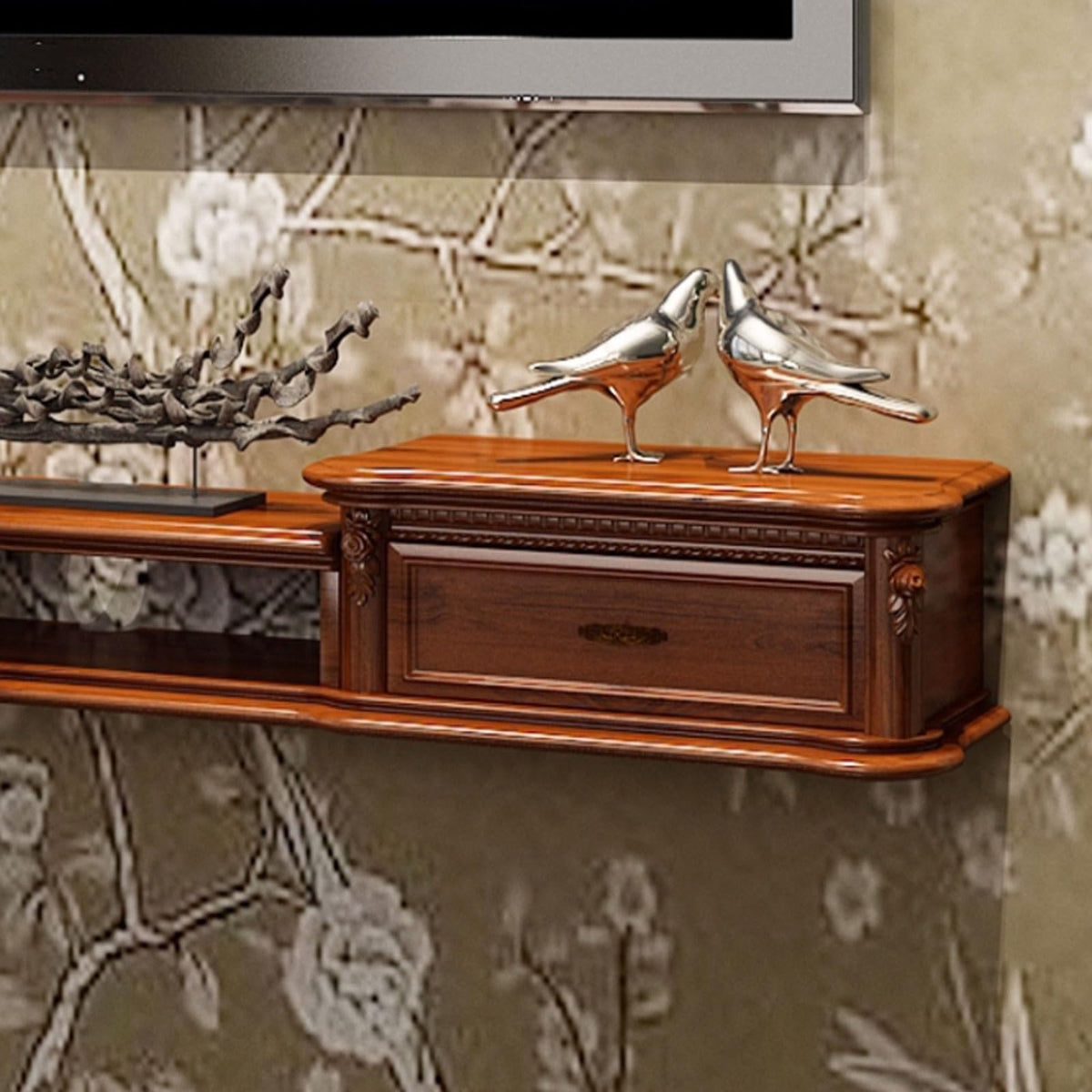 Wall Mounted TV Stand with Drawers and Open Storage Shelf I62702