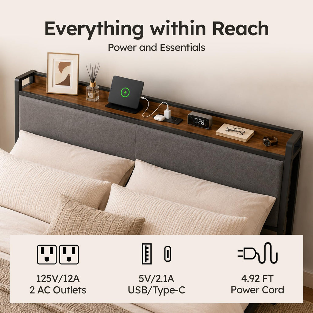 Queen Size Bed Frame with Storage Headboard P392