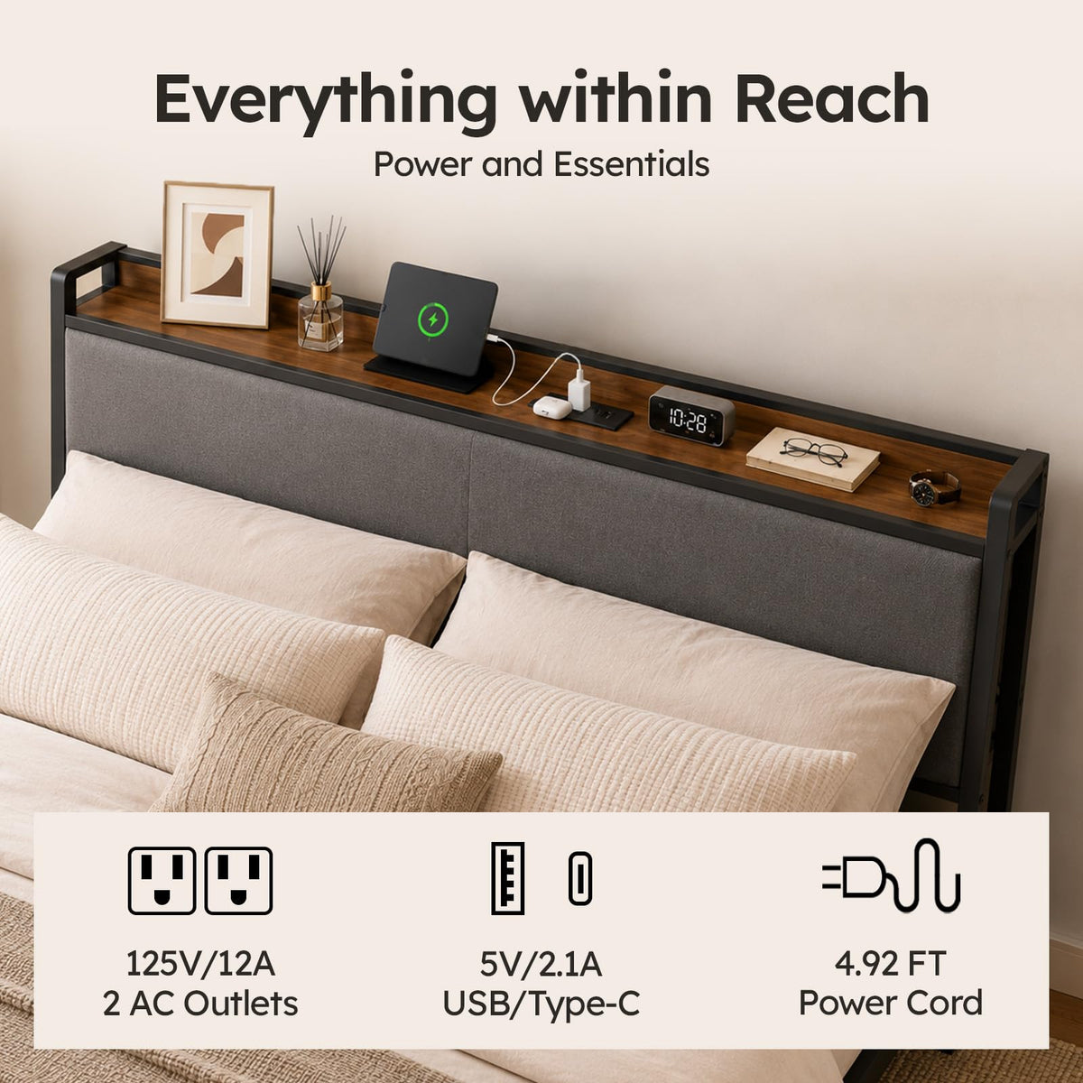 Queen Size Bed Frame with Storage Headboard P392