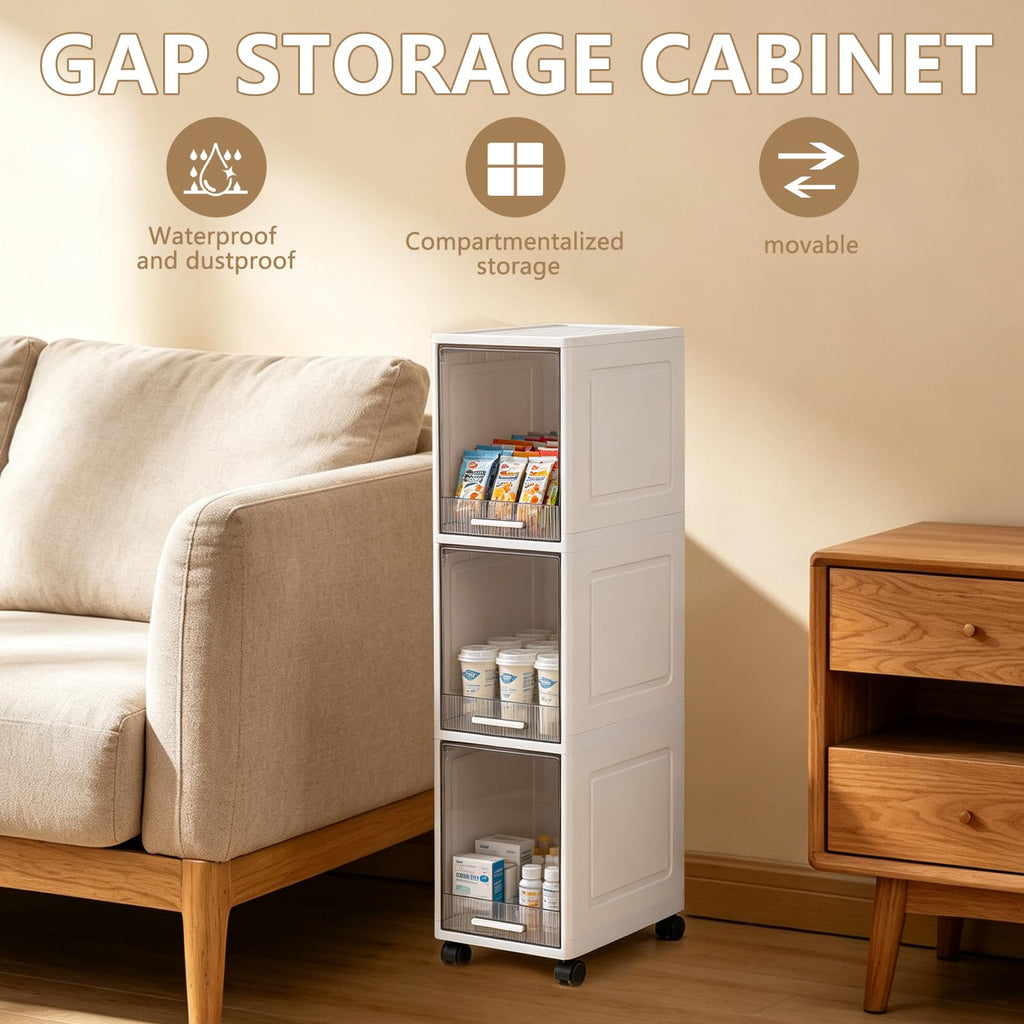 Narrow 3 Tier Bathroom Storage Cabinet with Wheels Q95094
