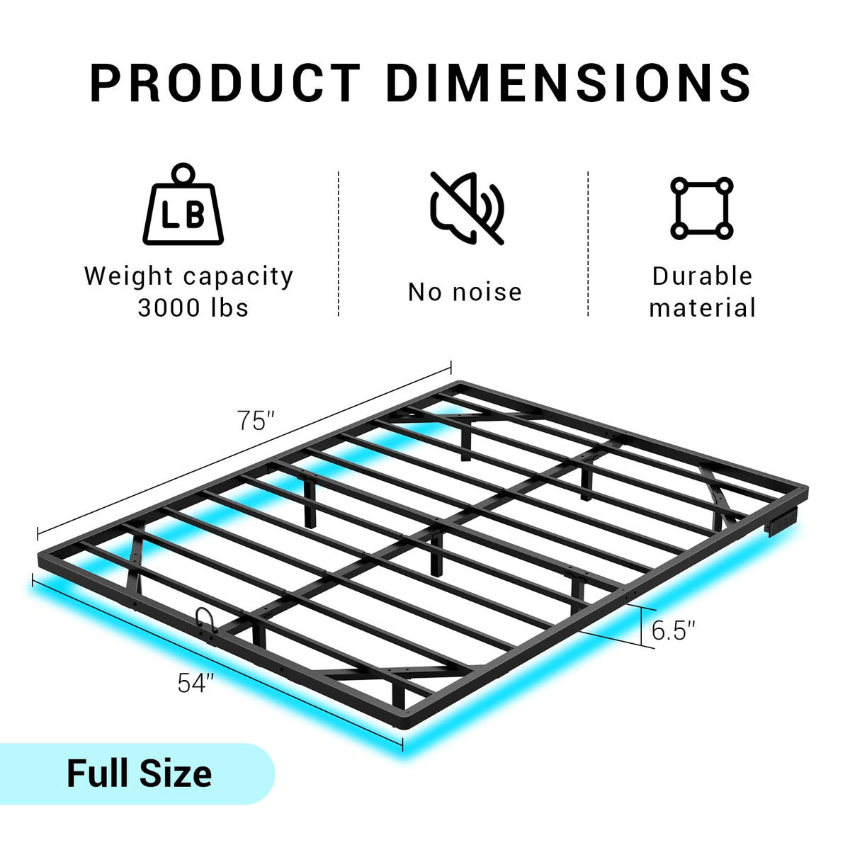 Full Size Metal Platform Bed Frame with LED Lights & Charging Station U8058
