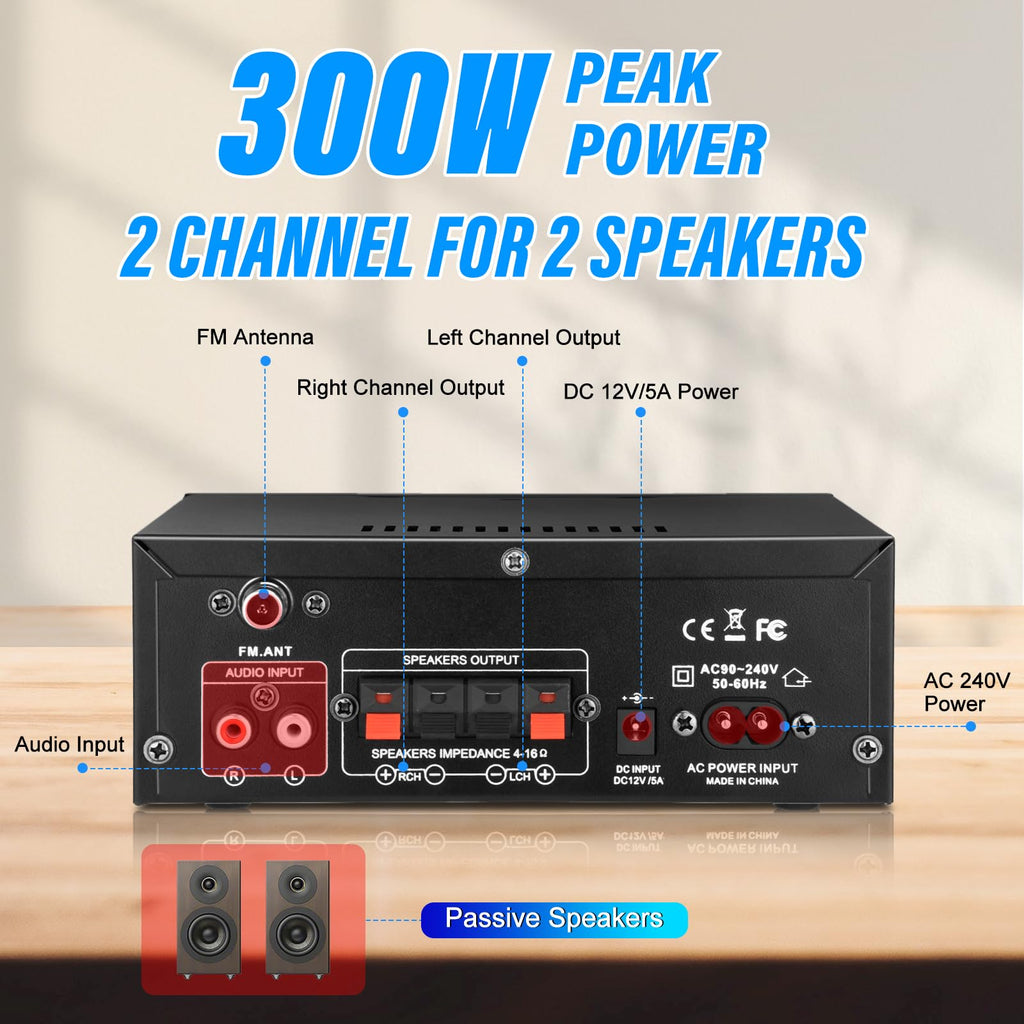 300W Bluetooth 5.1 Stereo Audio Amplifier N956
