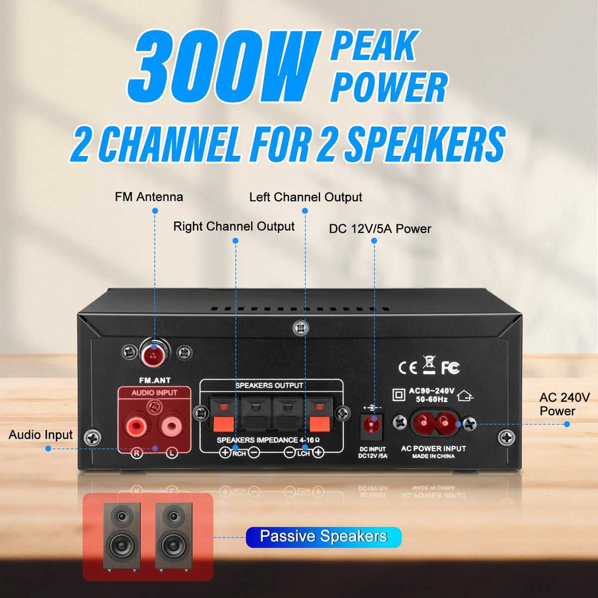300W Bluetooth 5.1 Stereo Audio Amplifier N956