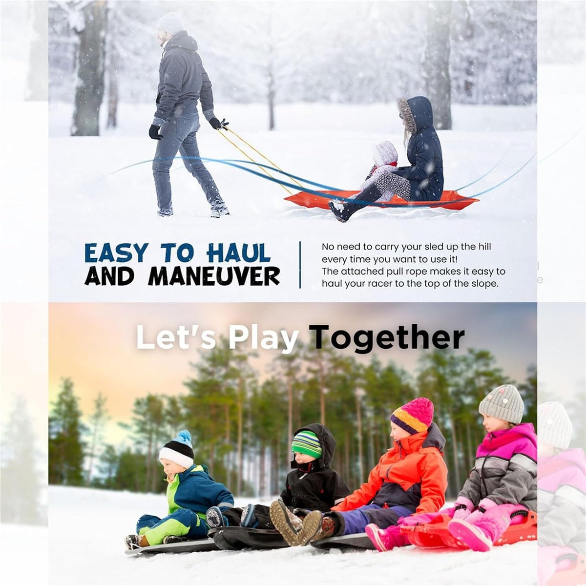 Plastic Toboggan Snow Sled with Pull Rope and Handle Z494