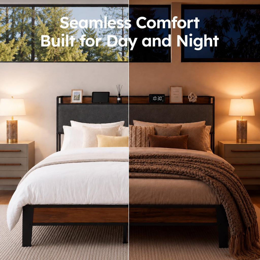 Queen Size Bed Frame with Storage Headboard P392