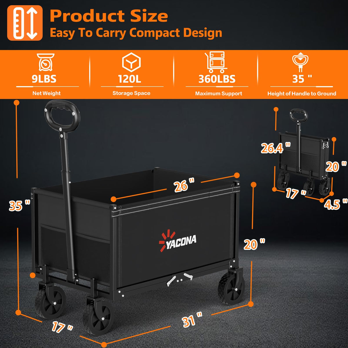 3 in 1 Foldable Wagon Cart with Sturdy Wheels Y9983