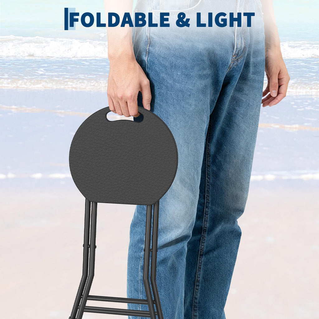 Folding Stool, Backless 18-Inch, Portable with Handle, Anti-Slip Feet, 600Lbs Capacity, Black P2048