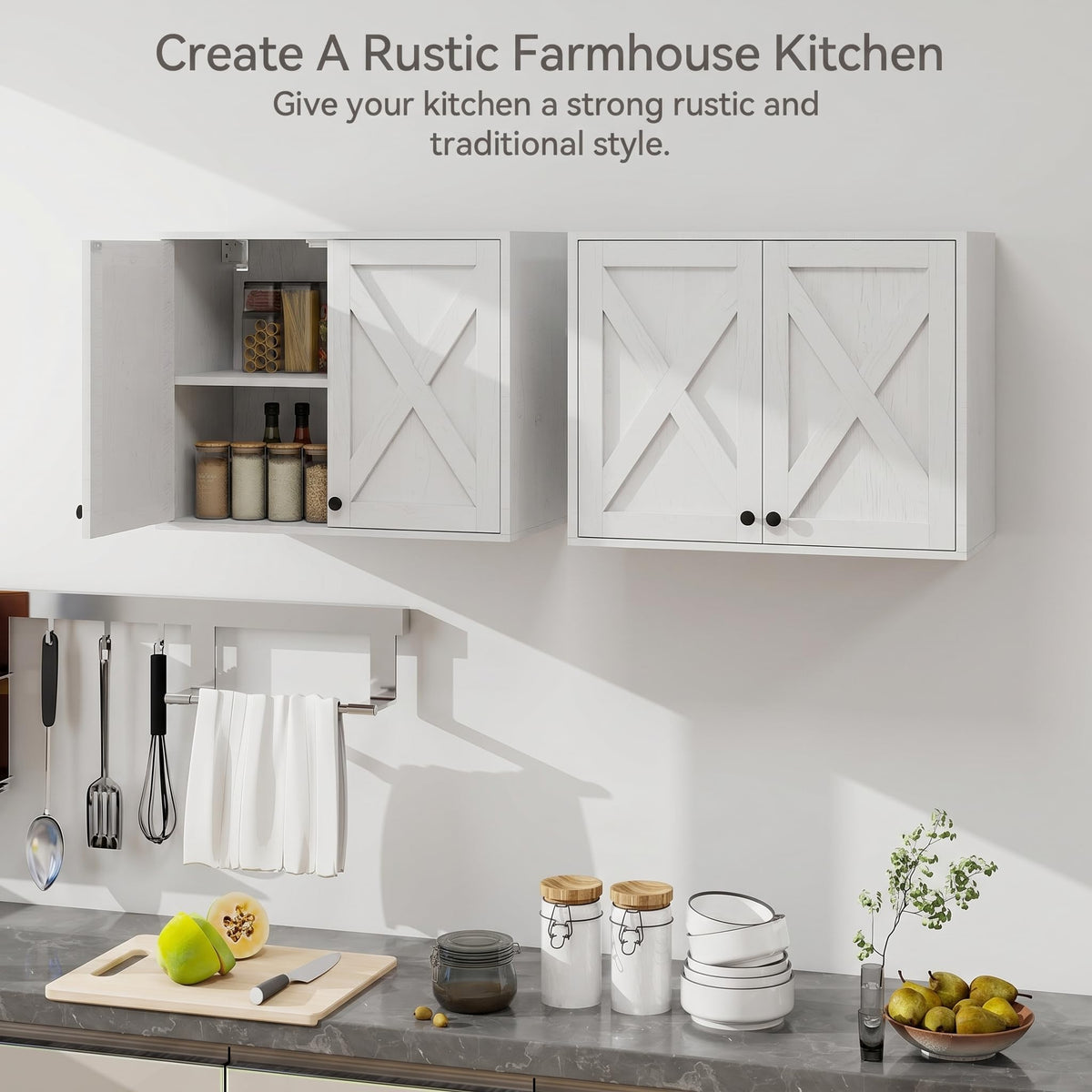 White Wall Mounted Laundry Room Cabinets W384