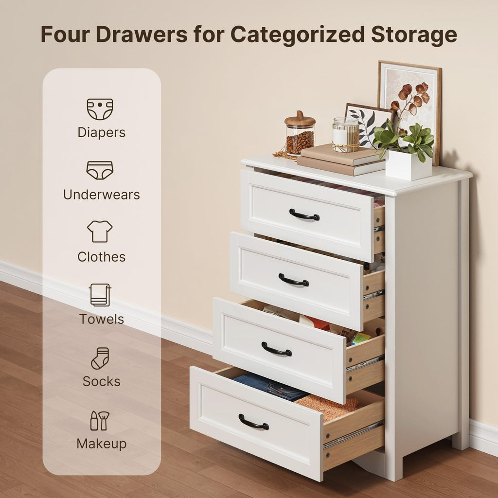 White 4 Drawer Wood Dresser T5816