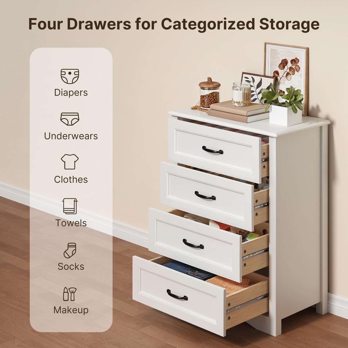 White 4 Drawer Wood Dresser T5816