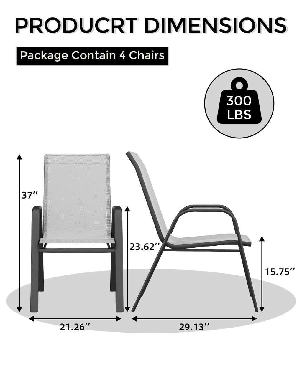 Stackable Outdoor Dining Chairs Set of 4 Textilene Fabric Metal Frame Grey L64313