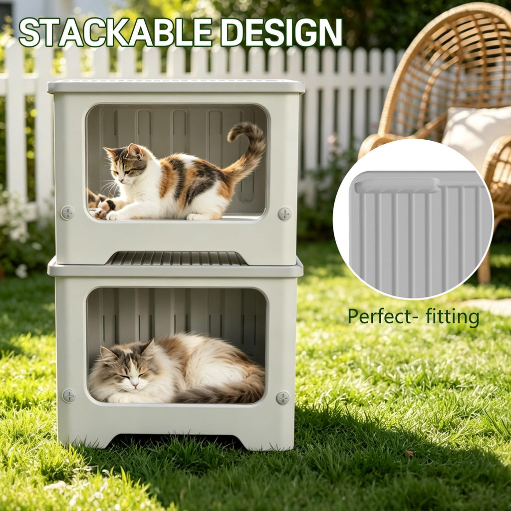 Weatherproof Stackable Outdoor Cat House with Clear Window J828