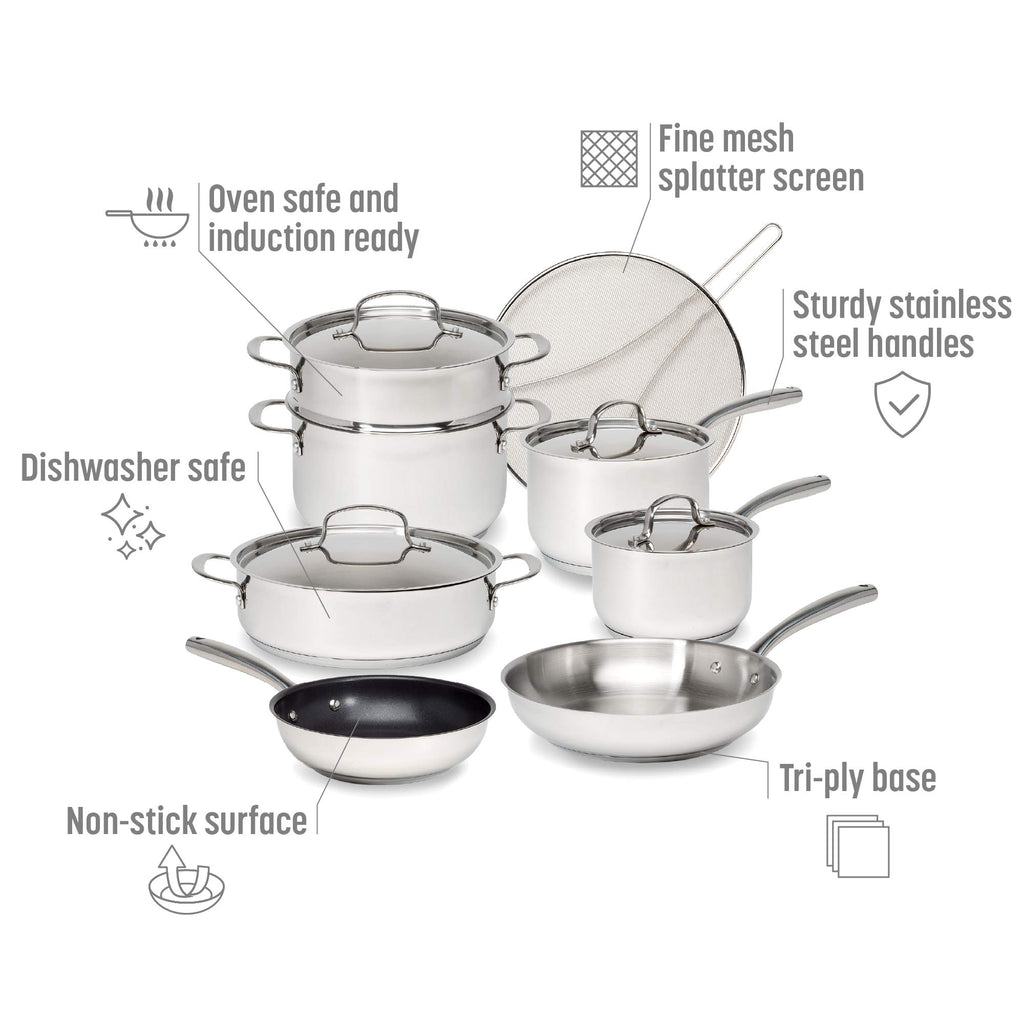 12-Piece Stainless Steel Cookware Set with Non Stick Frying Pan S4397