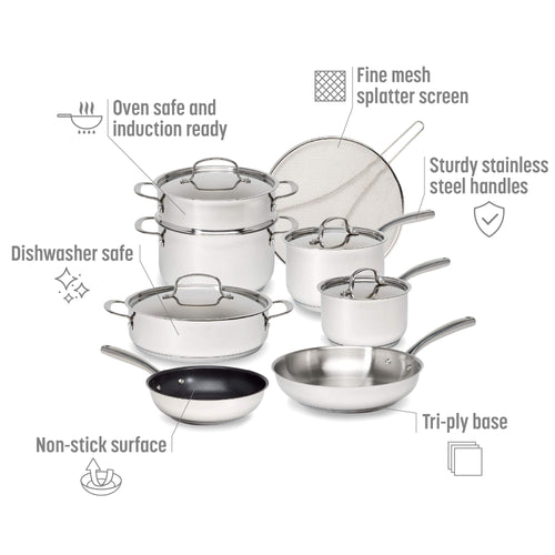 12-Piece Stainless Steel Cookware Set with Non Stick Frying Pan S4397