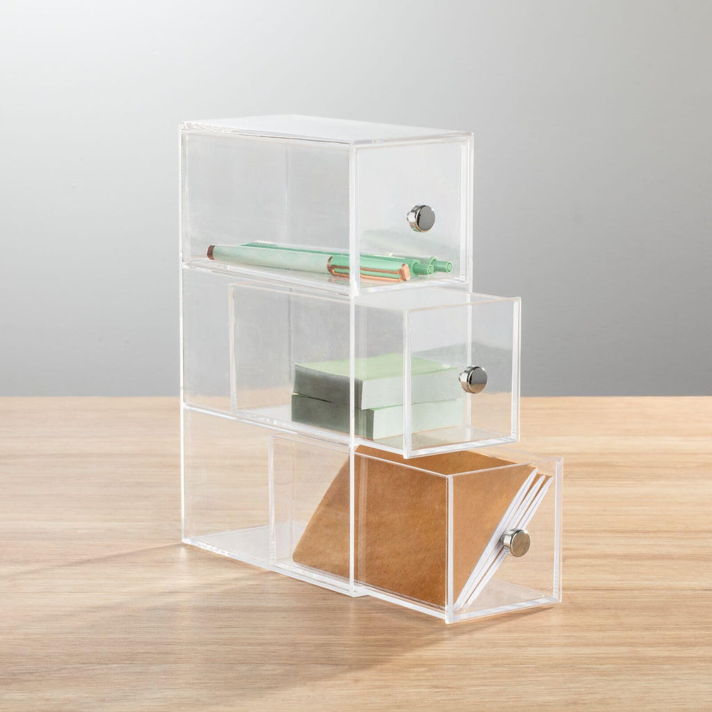 Clear 3 Drawer Plastic Stackable Desktop Organizer, 2 Pack K96255