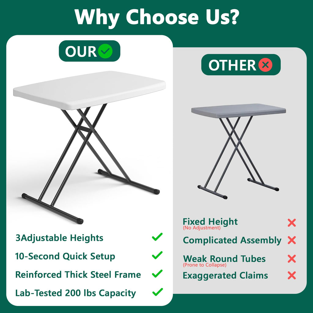 Folding Table 30 Inch Adjustable Height White Granite K81305