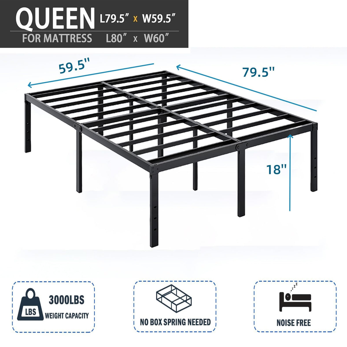 18 Inch Queen Metal Platform Bed Frame Q4990