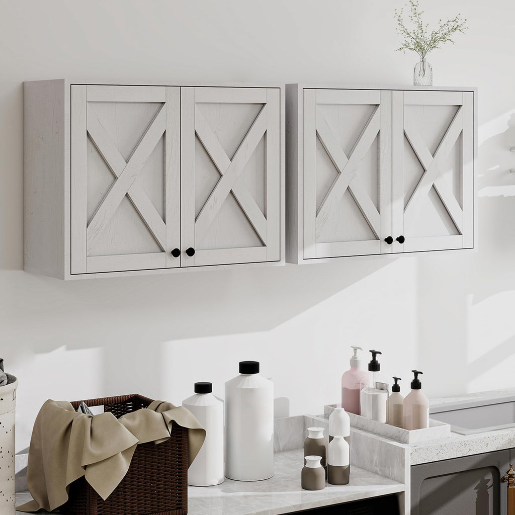 White Wall Mounted Laundry Room Cabinets W384