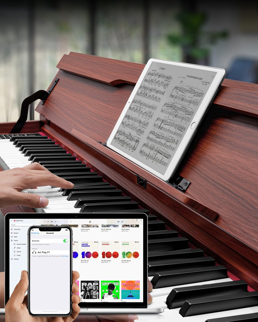 88 Keys Hammer-Action Fully Weighted Digital Piano with Furniture Stand I95211
