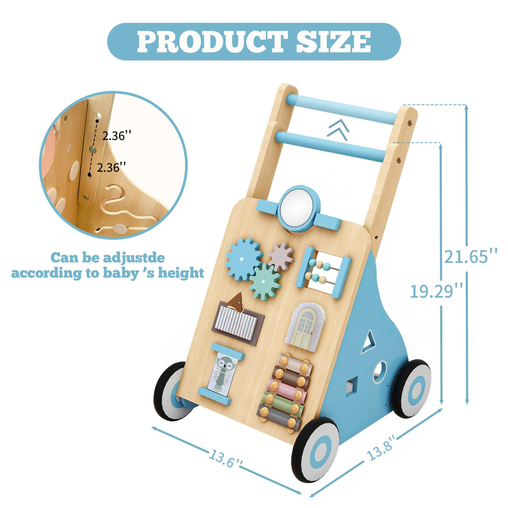 Blue Wooden Baby Walker with Activity Center K5329