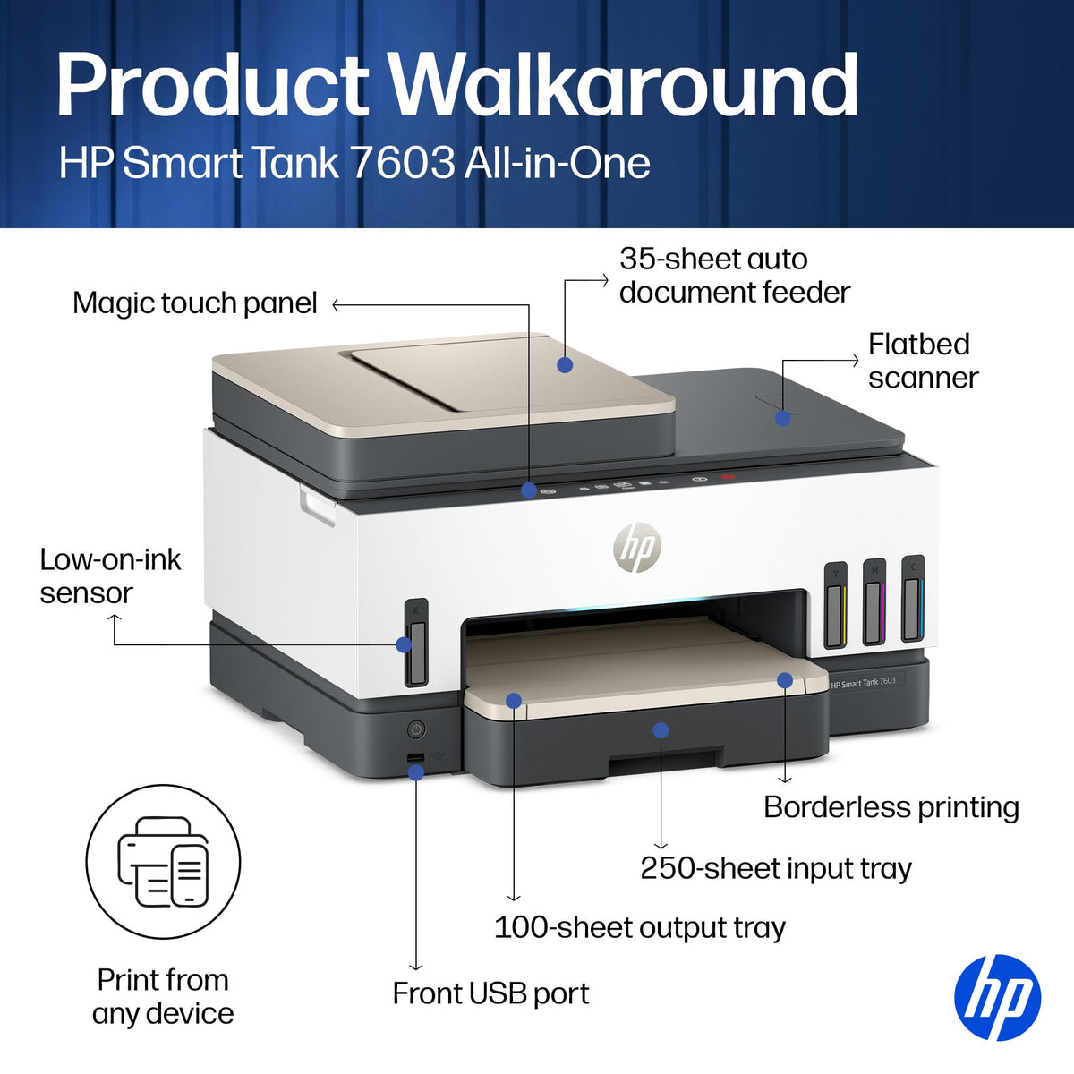 Wireless All-in-One Ink Tank Printer, Scanner, Fax, Copier A197