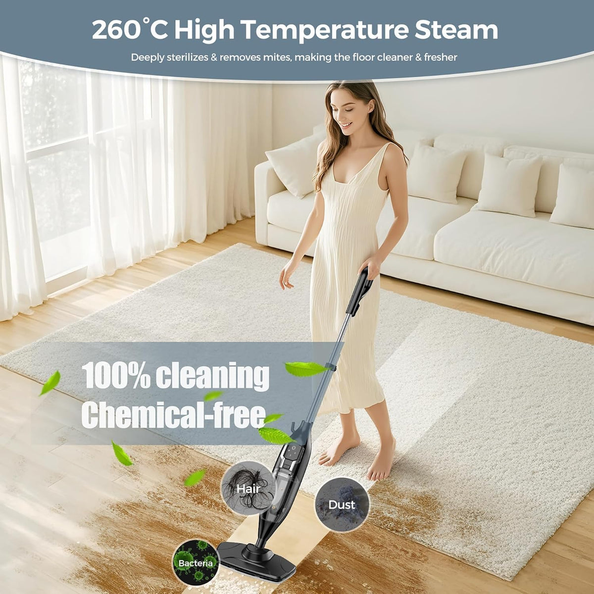 12-in-1 Handheld Steam Mop with 565ML Removable Tank V27923