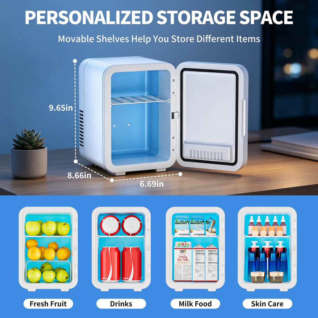 4L 6 Can Mini Fridge with Glass Door White T5884