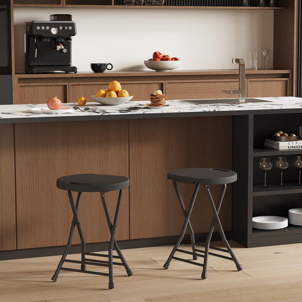 Folding Stool, Backless 18-Inch, Portable with Handle, Anti-Slip Feet, 600Lbs Capacity, Black P2048