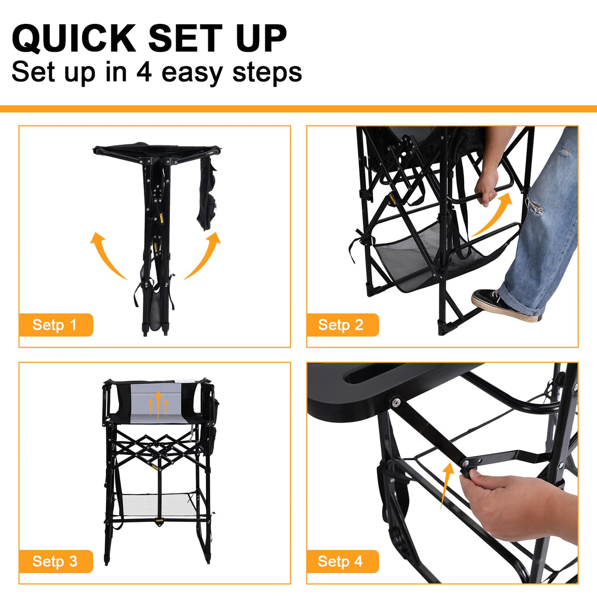 2 Pack Extra Tall Folding Camping Chair with Side Table K9773