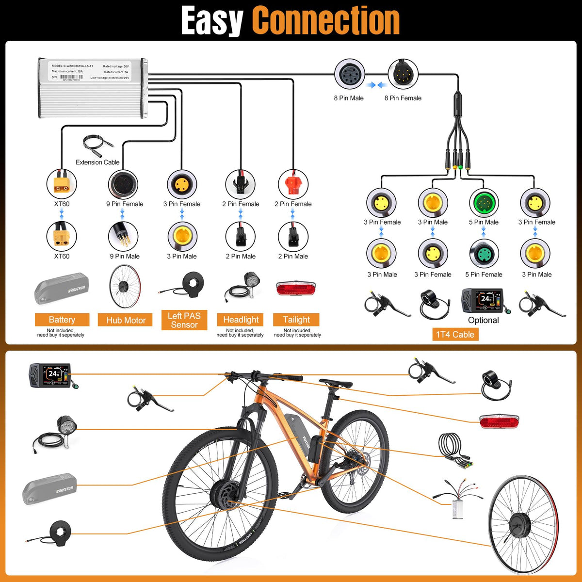 48V 500W Front Hub Motor Ebike Conversion Kit H93144