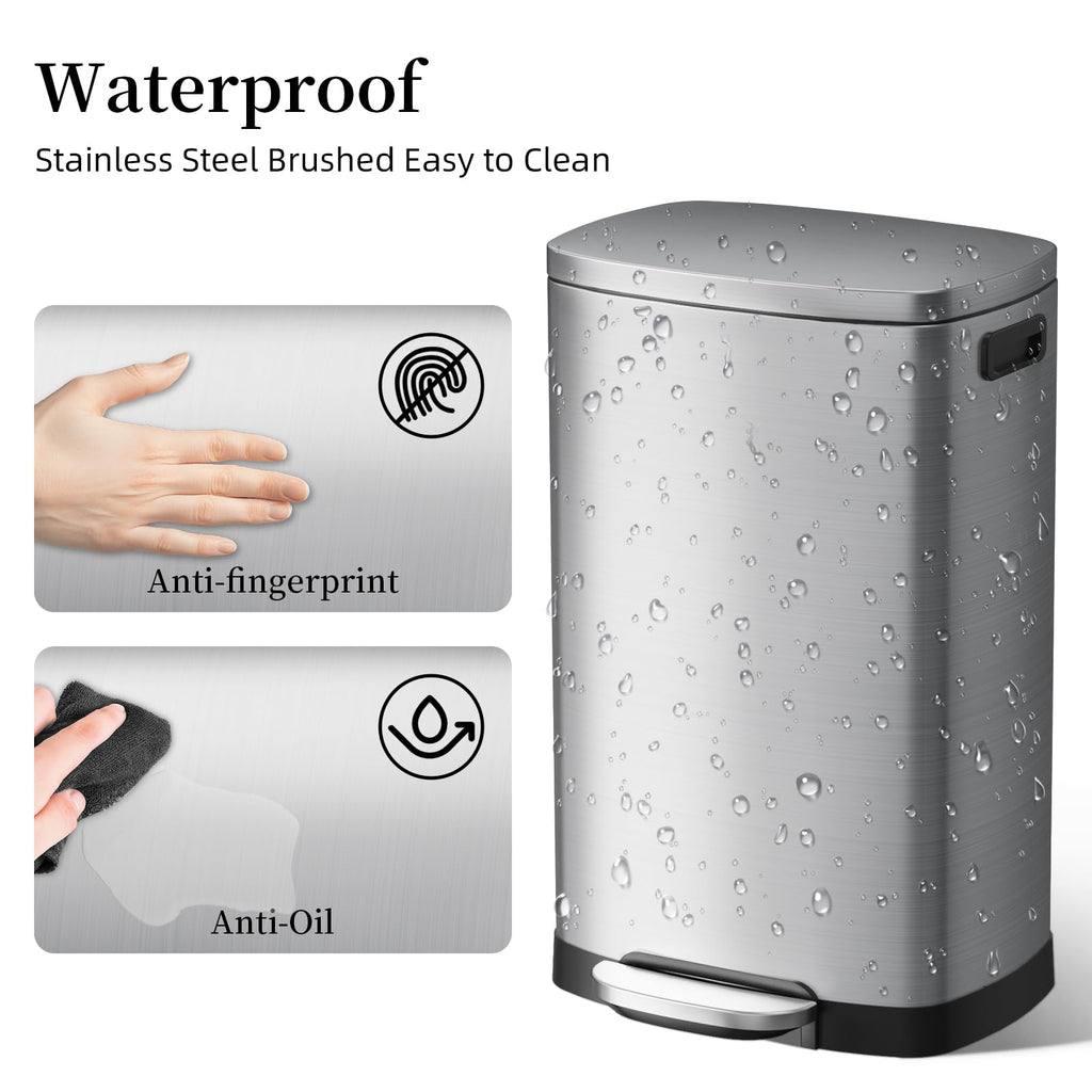 13 Gallon Fingerprint Proof Stainless Steel Trash Can with Lid N903506