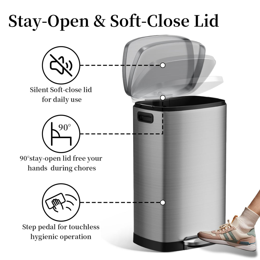 13 Gallon Fingerprint Proof Stainless Steel Trash Can with Lid N903506