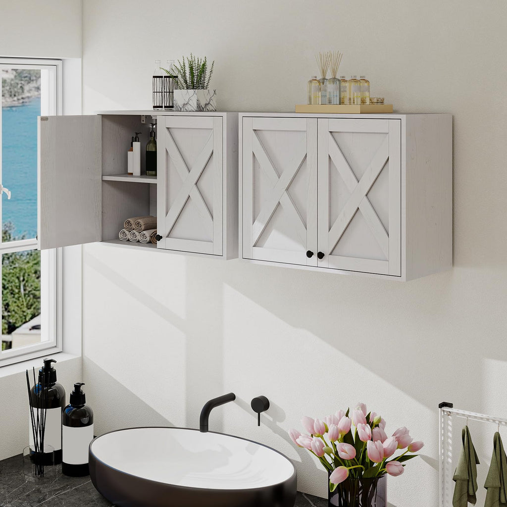 White Wall Mounted Laundry Room Cabinets W384