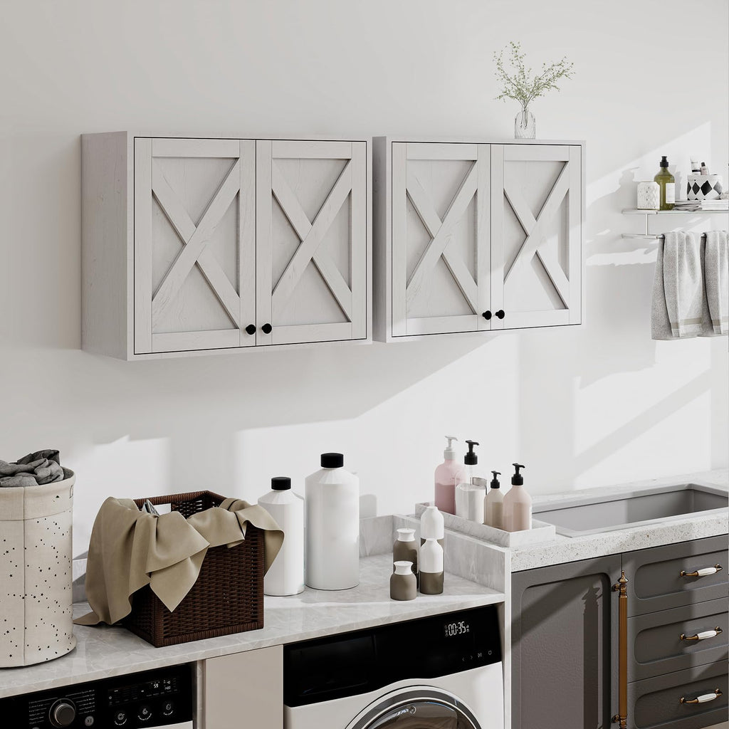 White Wall Mounted Laundry Room Cabinets W384