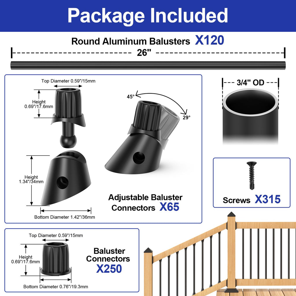 26" Black Aluminum Deck Balusters 120 Pack Q366534