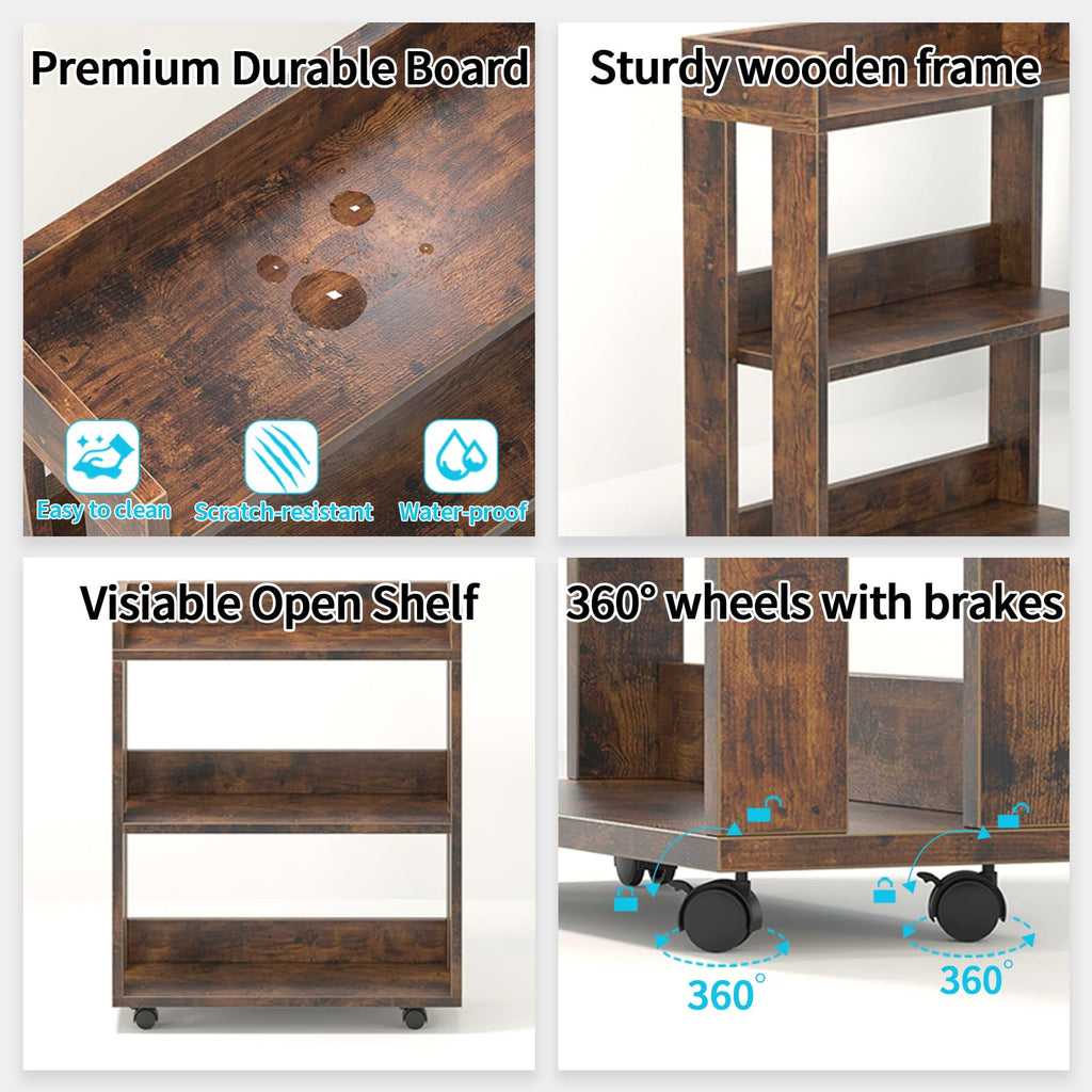 3-Tier Small Bookshelf with Wheels B22521